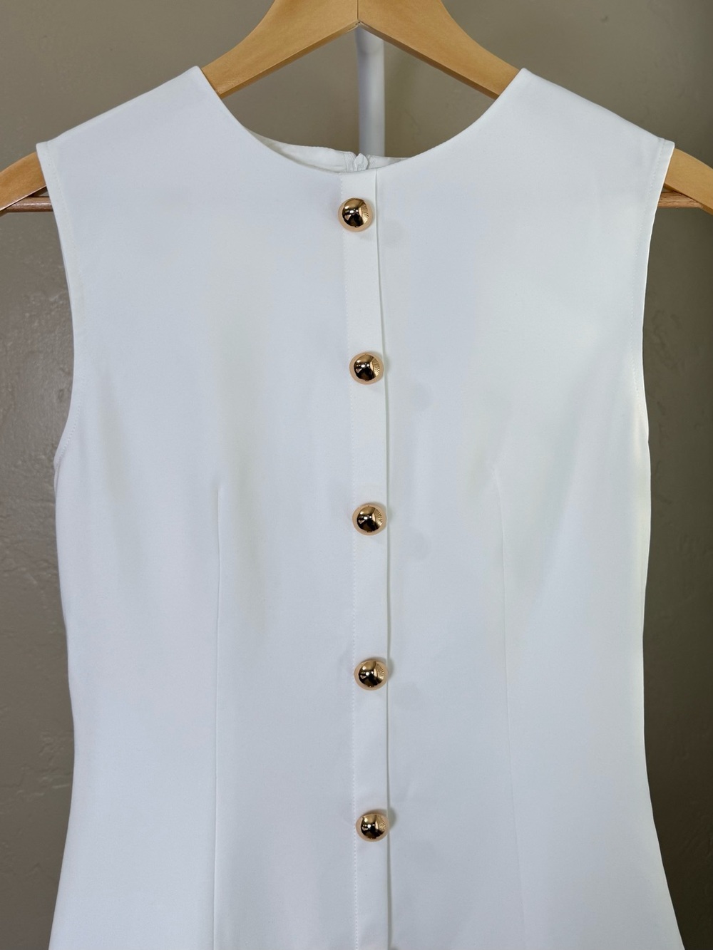 Commense White Sleeveless Mini Dress with Gold Buttons - Picture 6 of 11